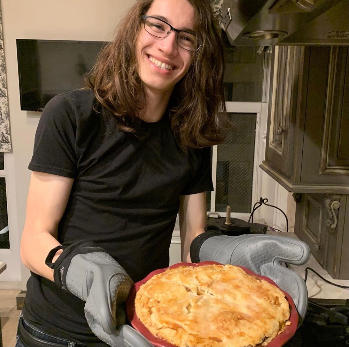 a photo of Drew with a pie